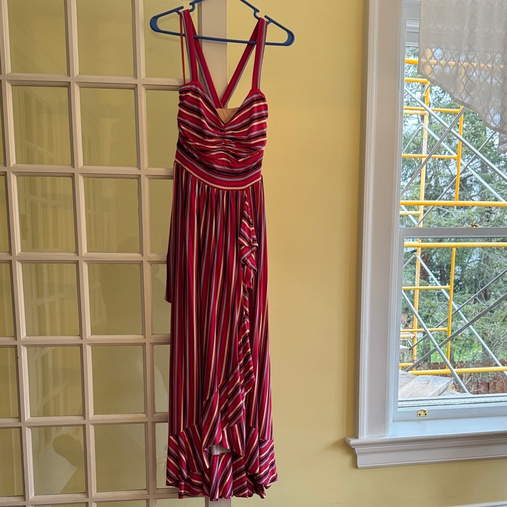 Anthropologie Red and White Striped High Low Dress